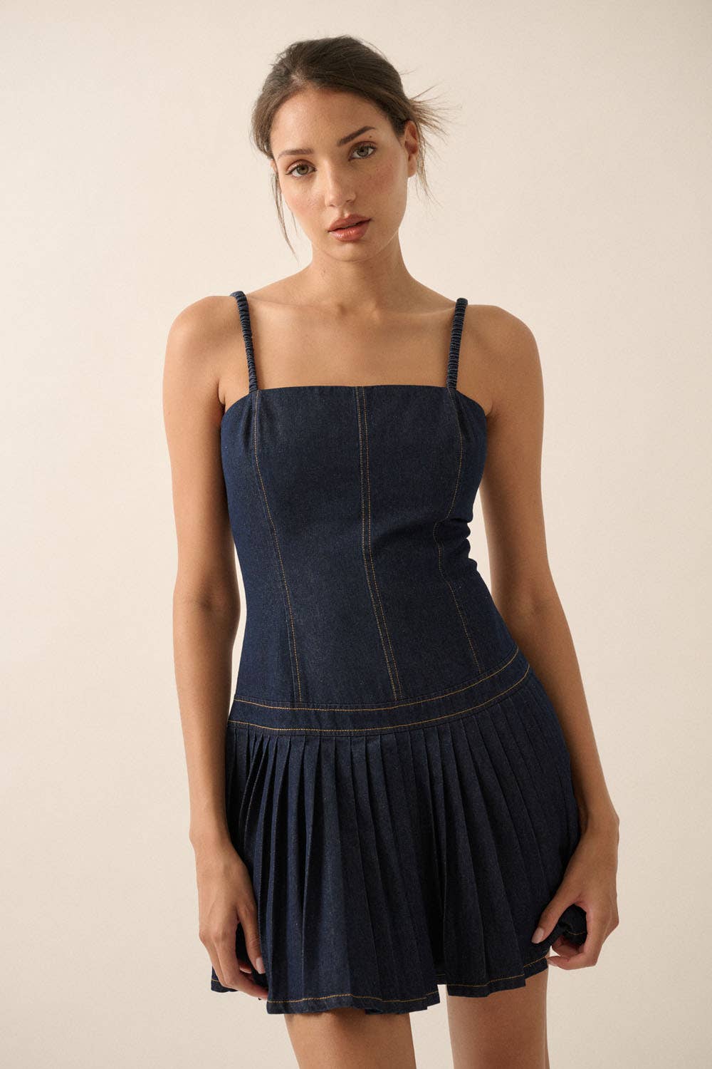 Denim Drop-Waist Cami Mini Dress