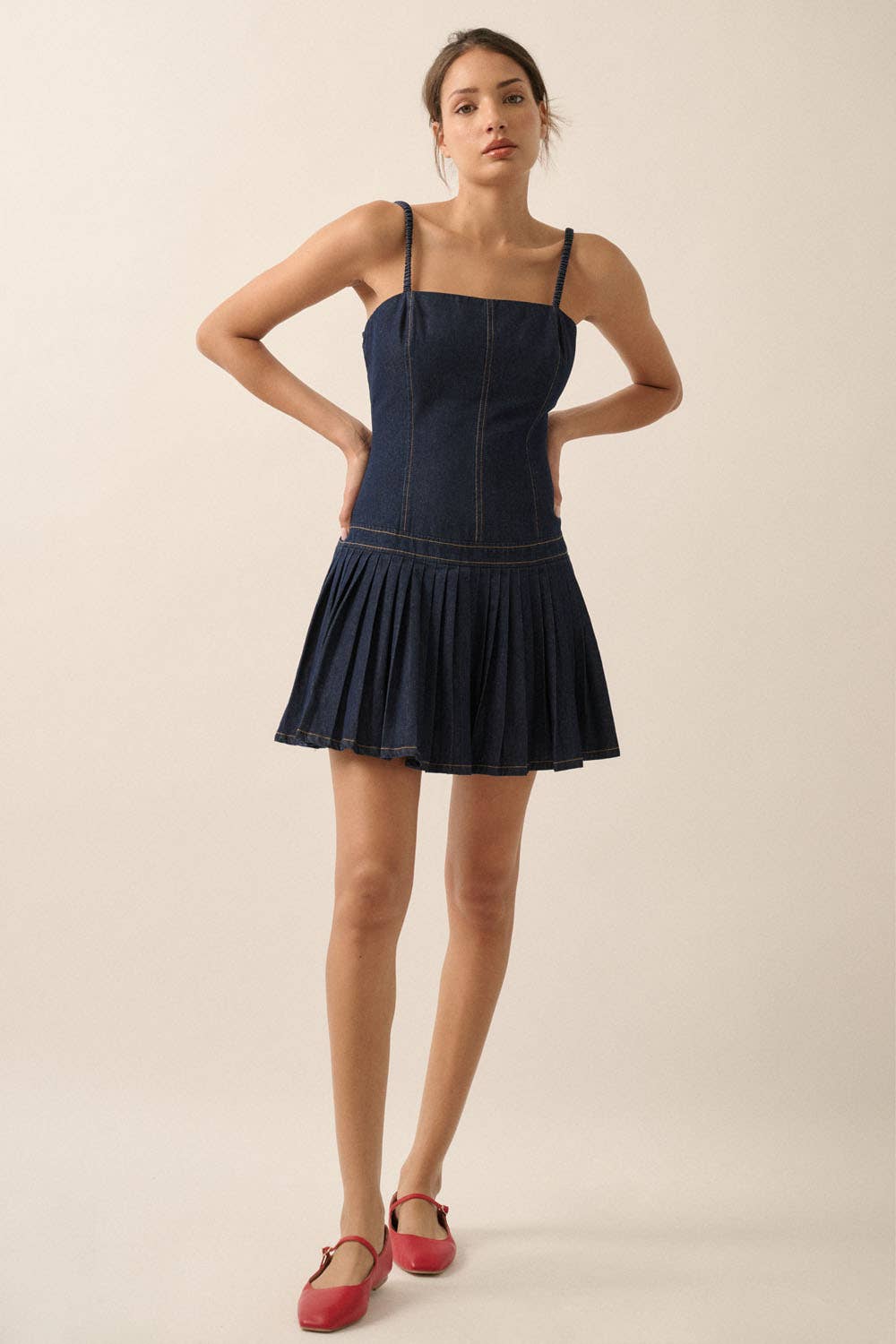 Denim Drop-Waist Cami Mini Dress