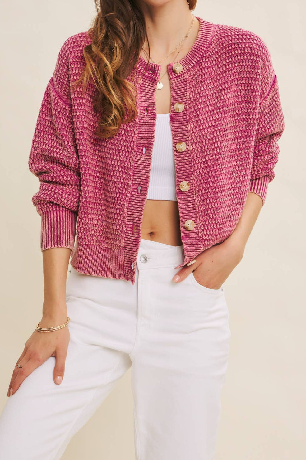 Washed Cable Knit Cardigan