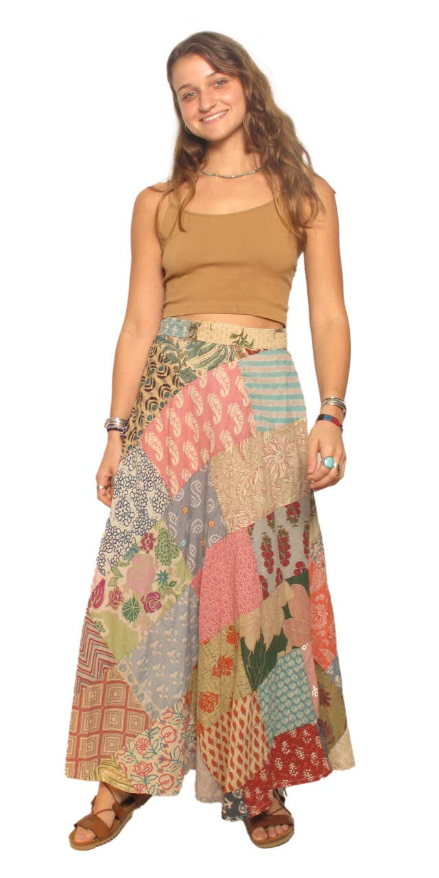 2313 Cotton Print Patchwork Wrap Skirt