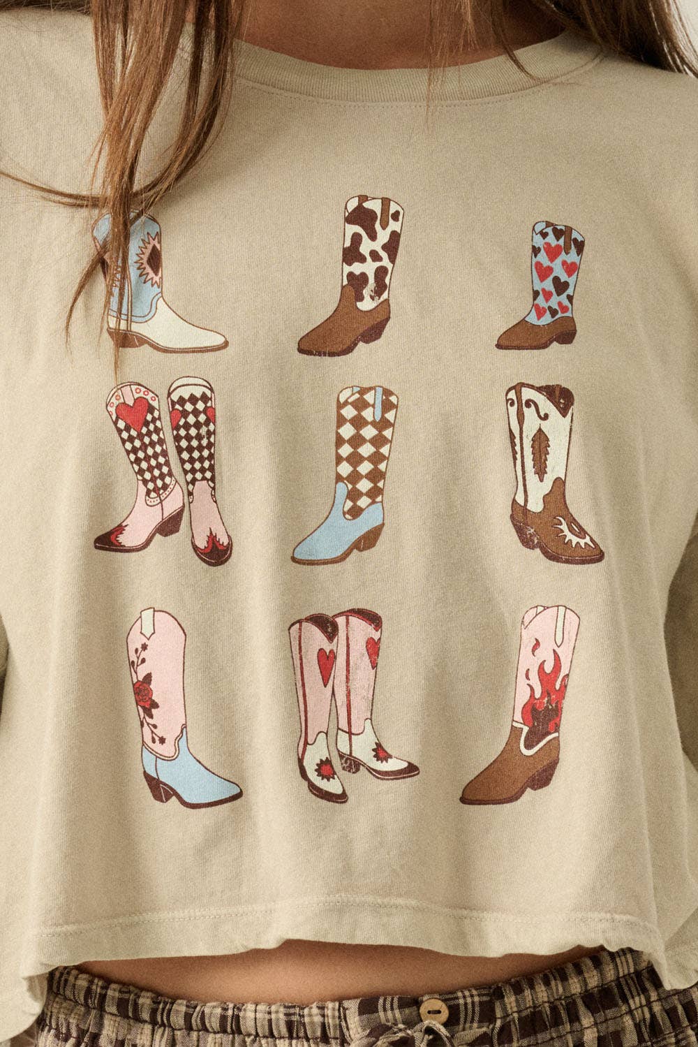 Western Cowboy Boots Vintage-Wash Cropped Graphic Tee