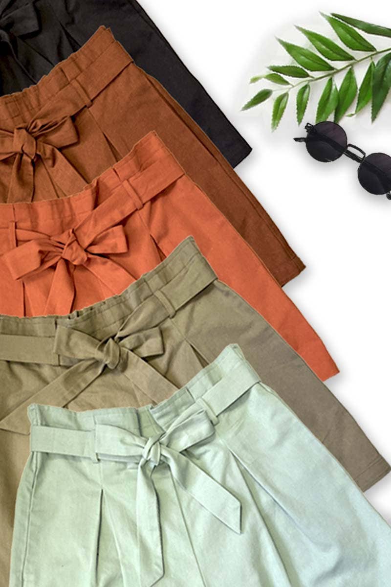 High-Rise Waist Tie 100% Cotton Shorts