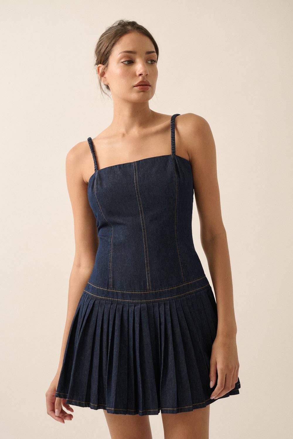 Denim Drop-Waist Cami Mini Dress