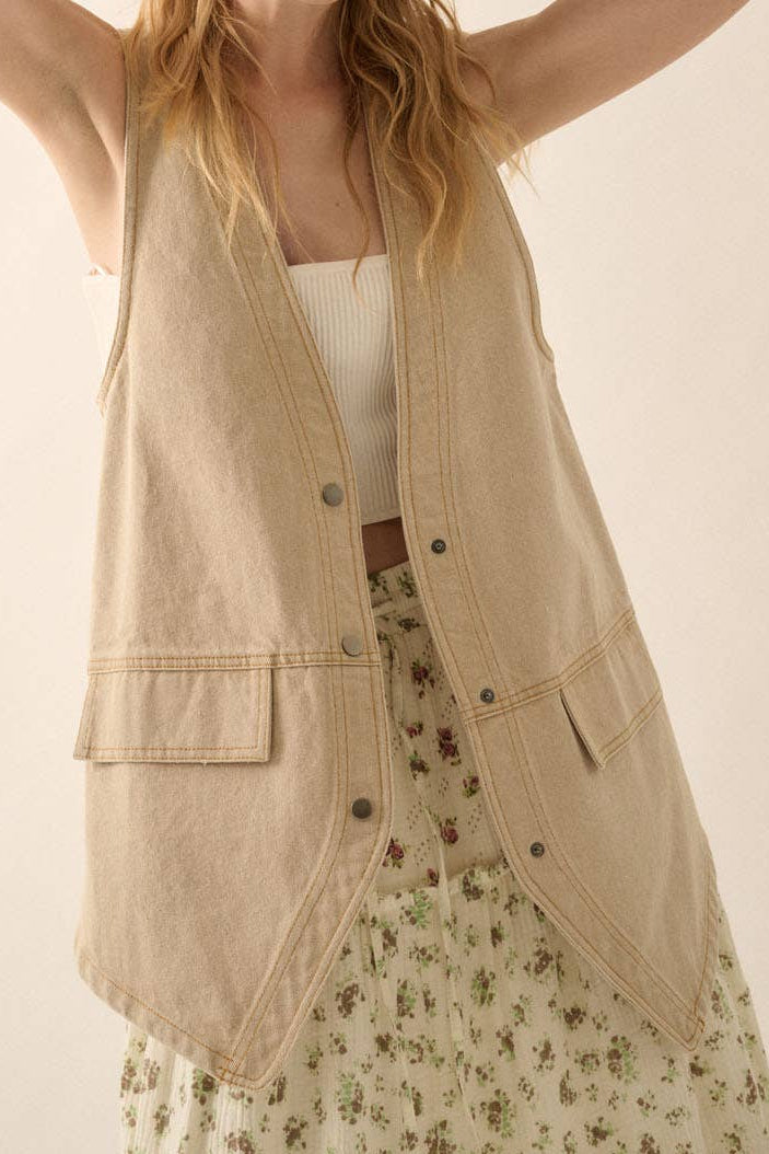 Denim Snap-Front Vest