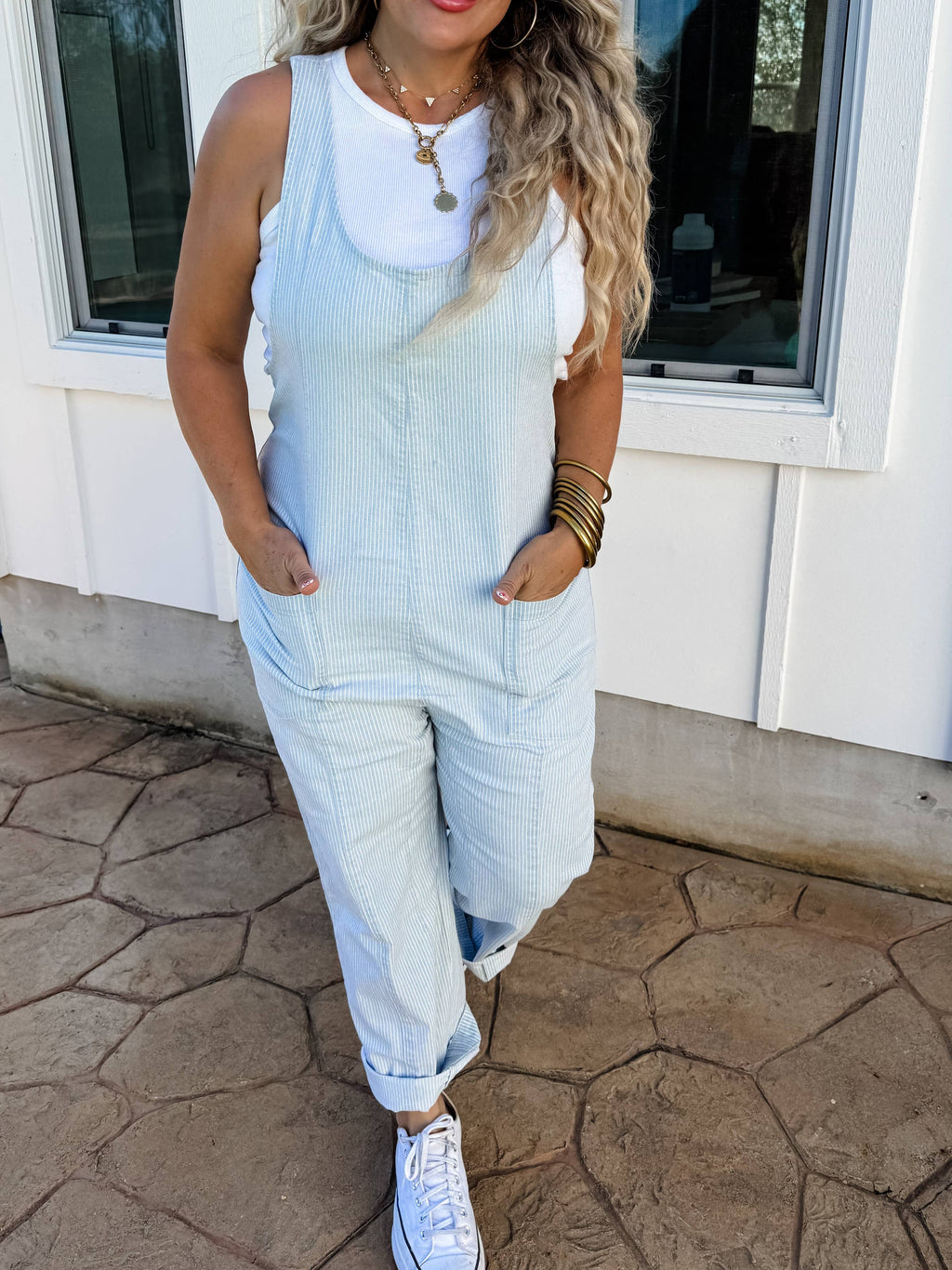 Plus size- STRIPE ROMPER OVERALLS