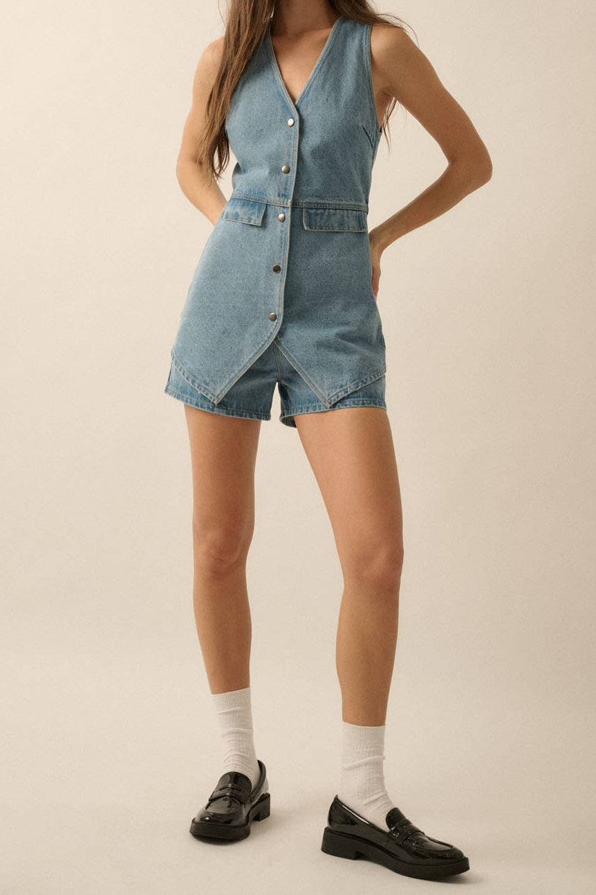 Denim Vest Sleeveless Romper