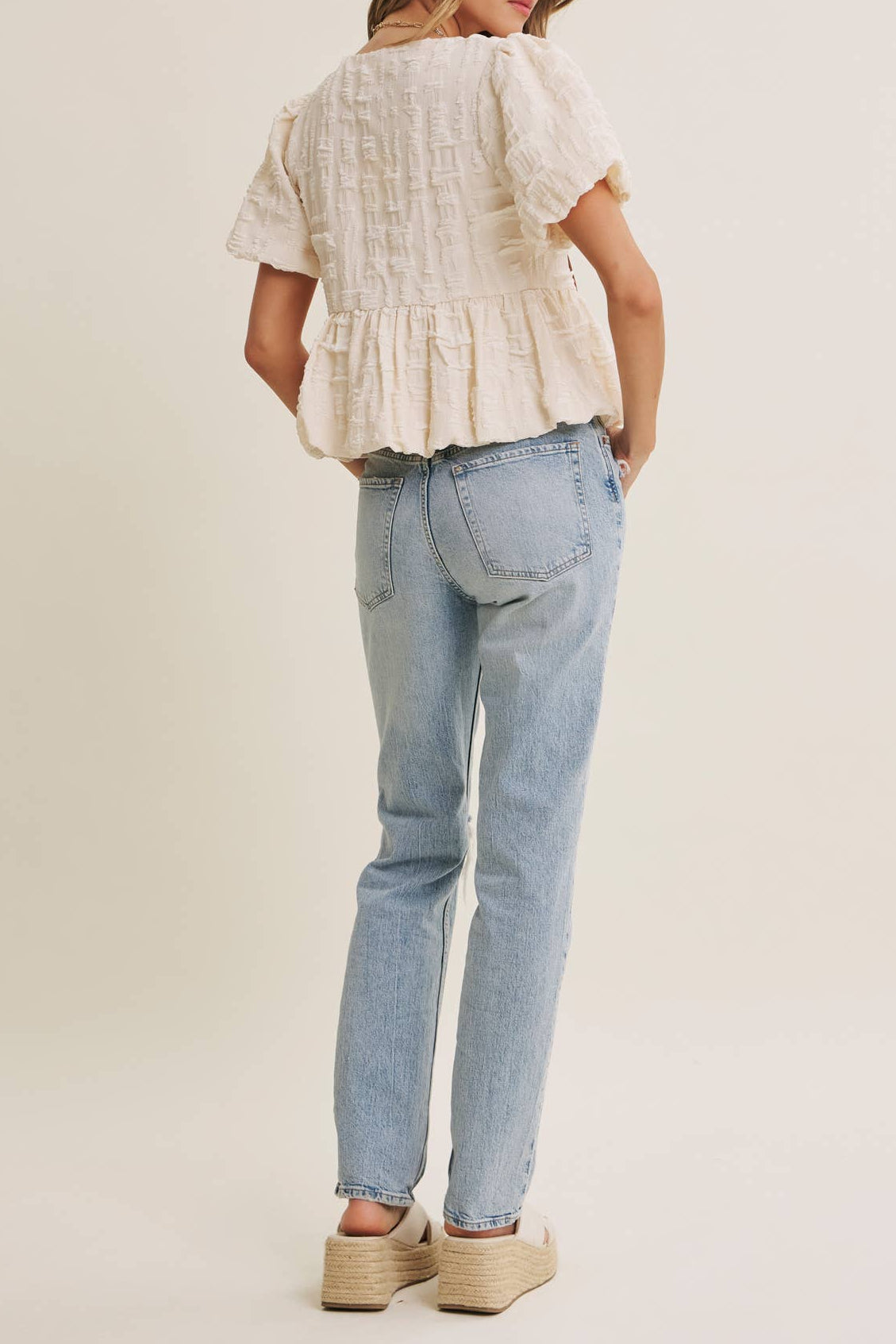 Textured Bow Babydoll blouse