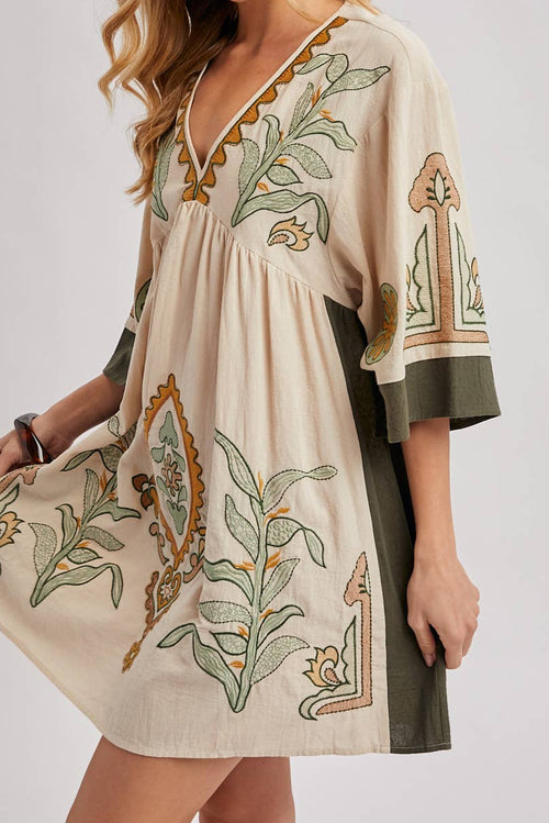 BOHO EMBROIDERED BABYDOLL DRESS