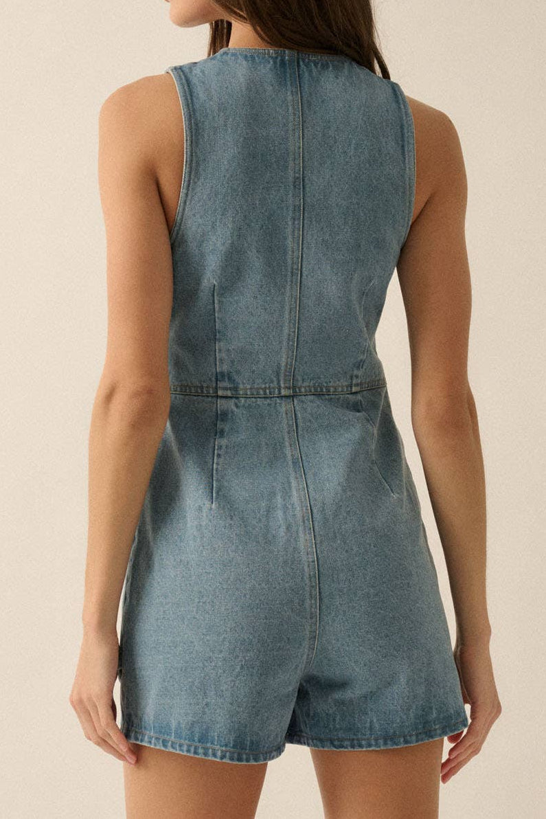 Denim Vest Sleeveless Romper