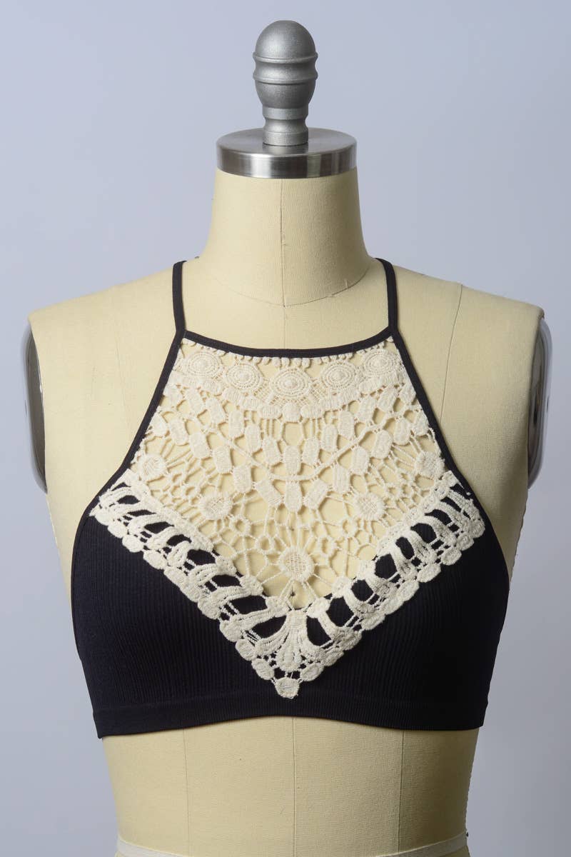 Crochet Lace High Neck Crop Top - Bestseller