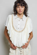Romantic Ruffle Trim Gathered Panels Woven Blouse SALE