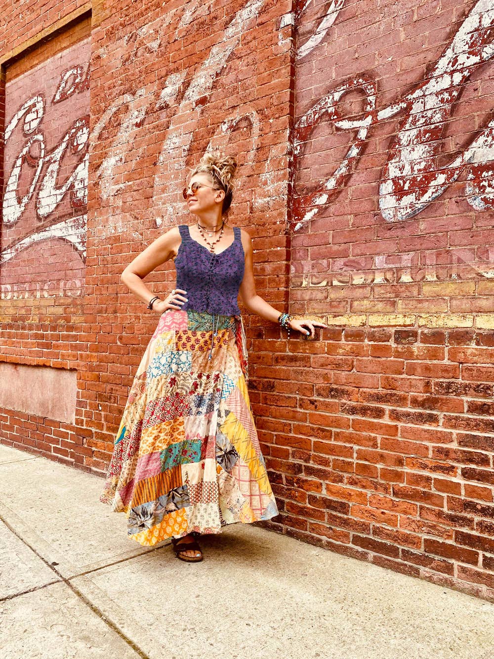 2313 Cotton Print Patchwork Wrap Skirt