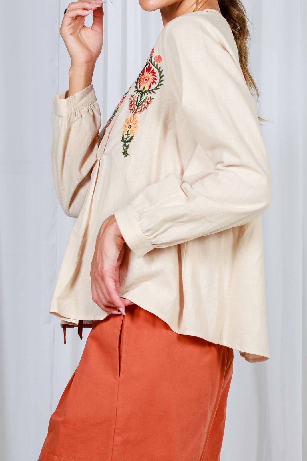 Floral Embroidered 100% Cotton Bohemian Blouse Top