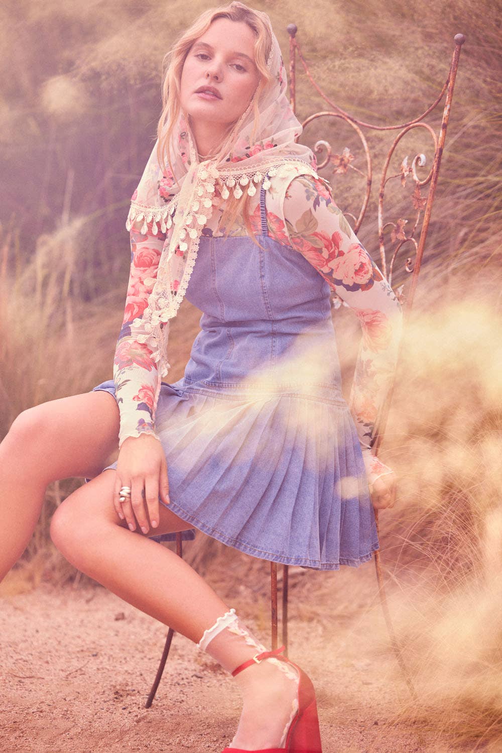 Denim Drop-Waist Cami Mini Dress