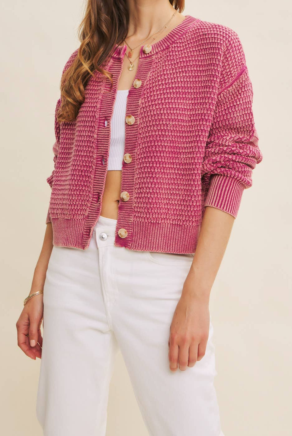 Washed Cable Knit Cardigan
