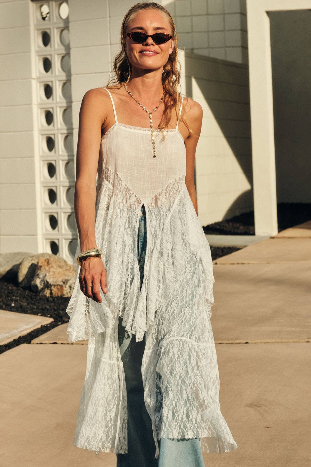 Ruffled Lace Flyaway Maxi Cami Top