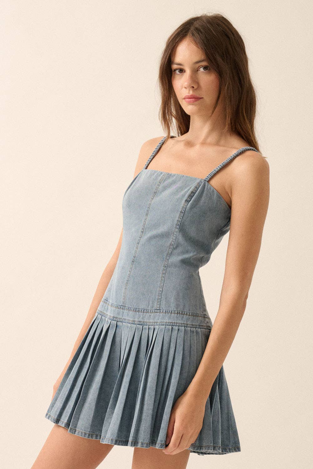 Denim Drop-Waist Cami Mini Dress