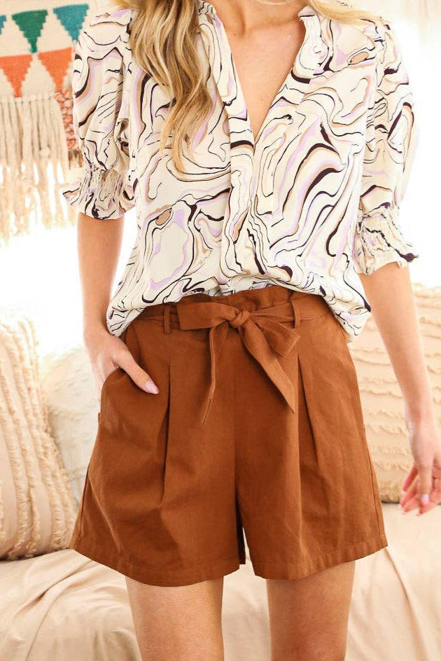 High-Rise Waist Tie 100% Cotton Shorts