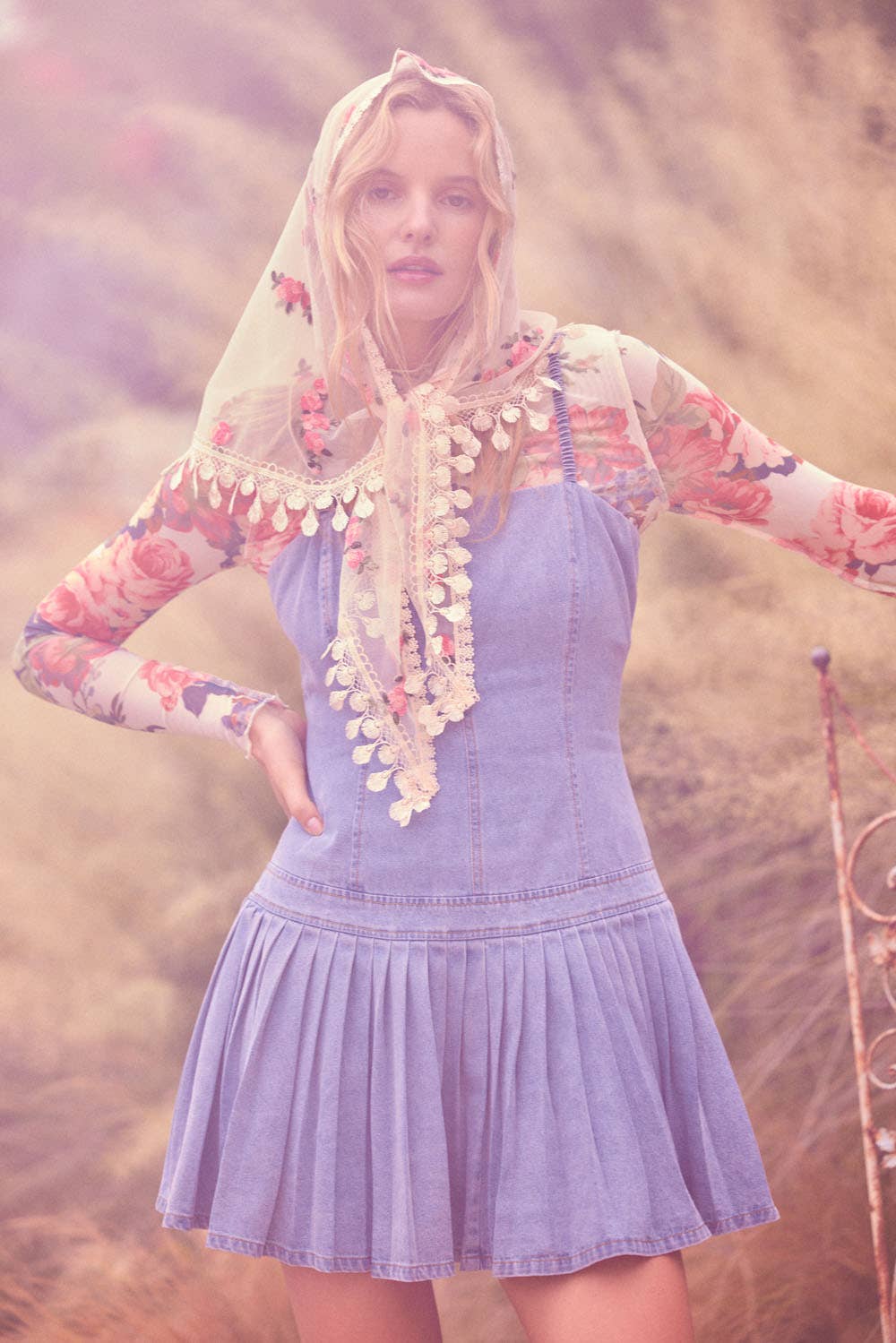 Denim Drop-Waist Cami Mini Dress