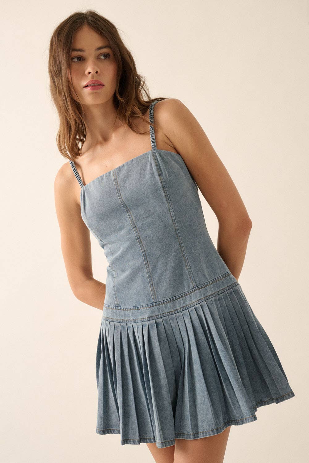 Denim Drop-Waist Cami Mini Dress