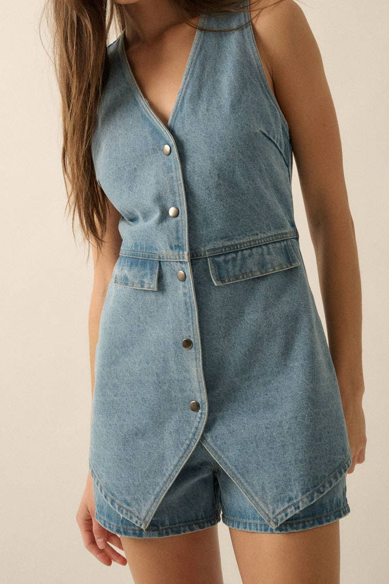 Denim Vest Sleeveless Romper