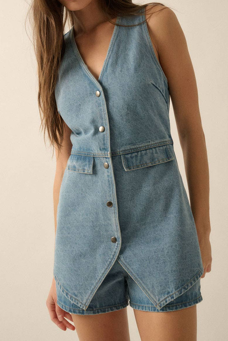 Denim Vest Sleeveless Romper