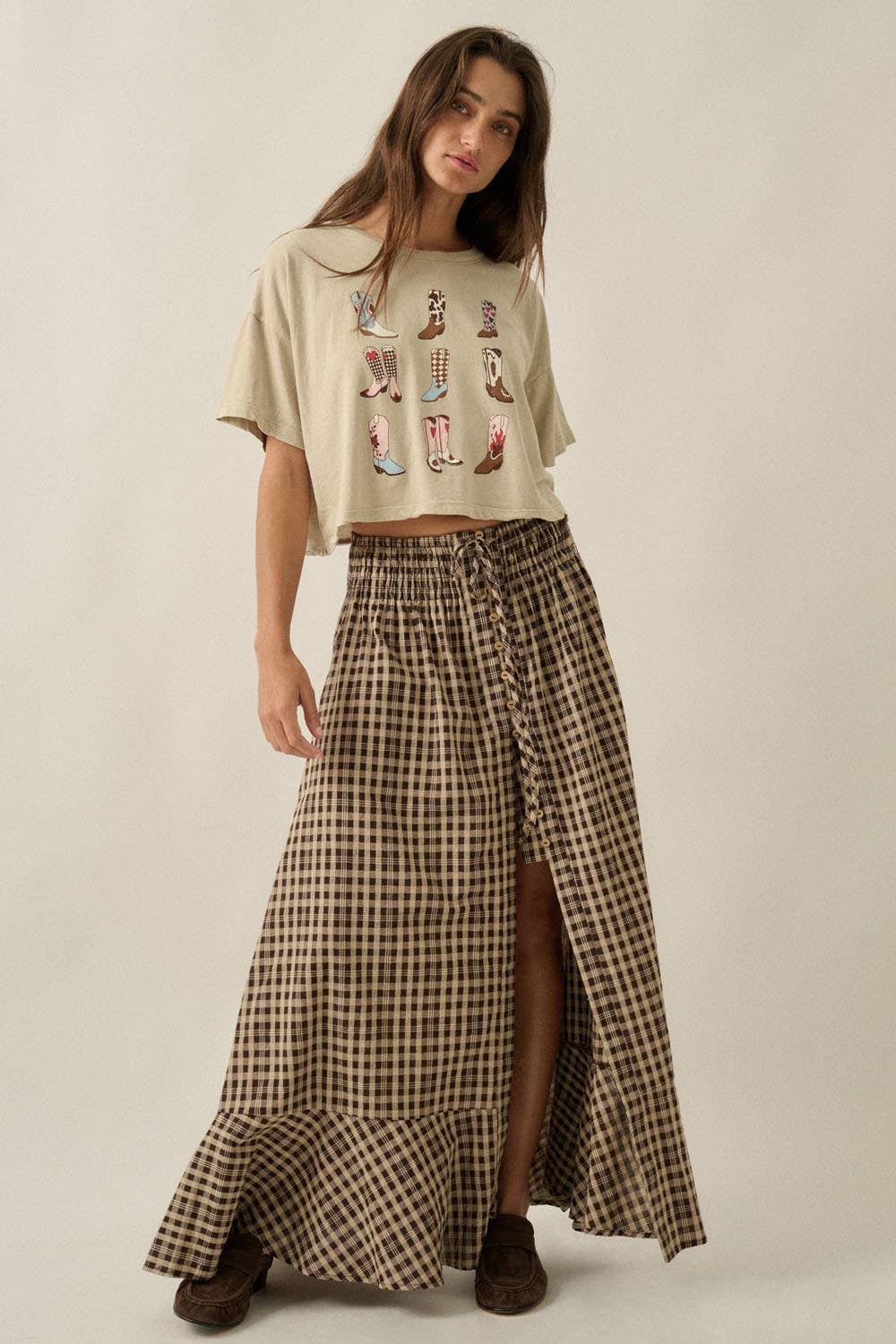 Western Cowboy Boots Vintage-Wash Cropped Graphic Tee