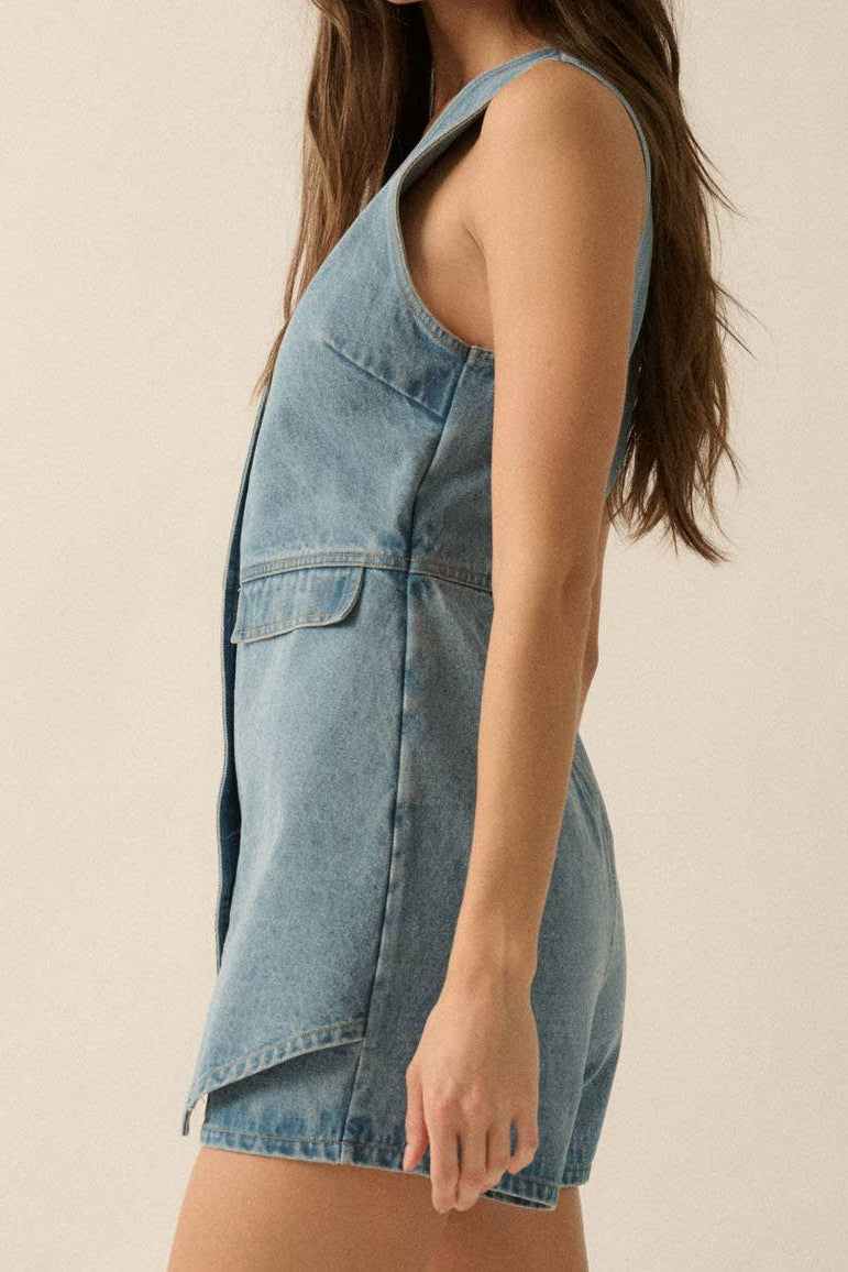 Denim Vest Sleeveless Romper