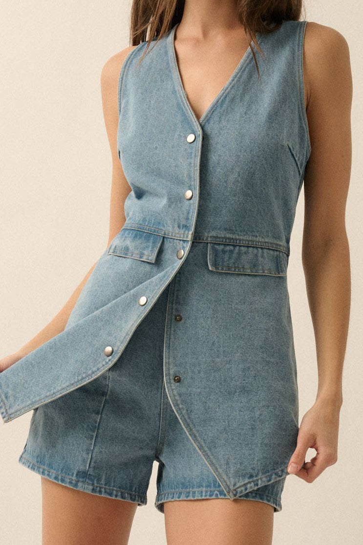 Denim Vest Sleeveless Romper