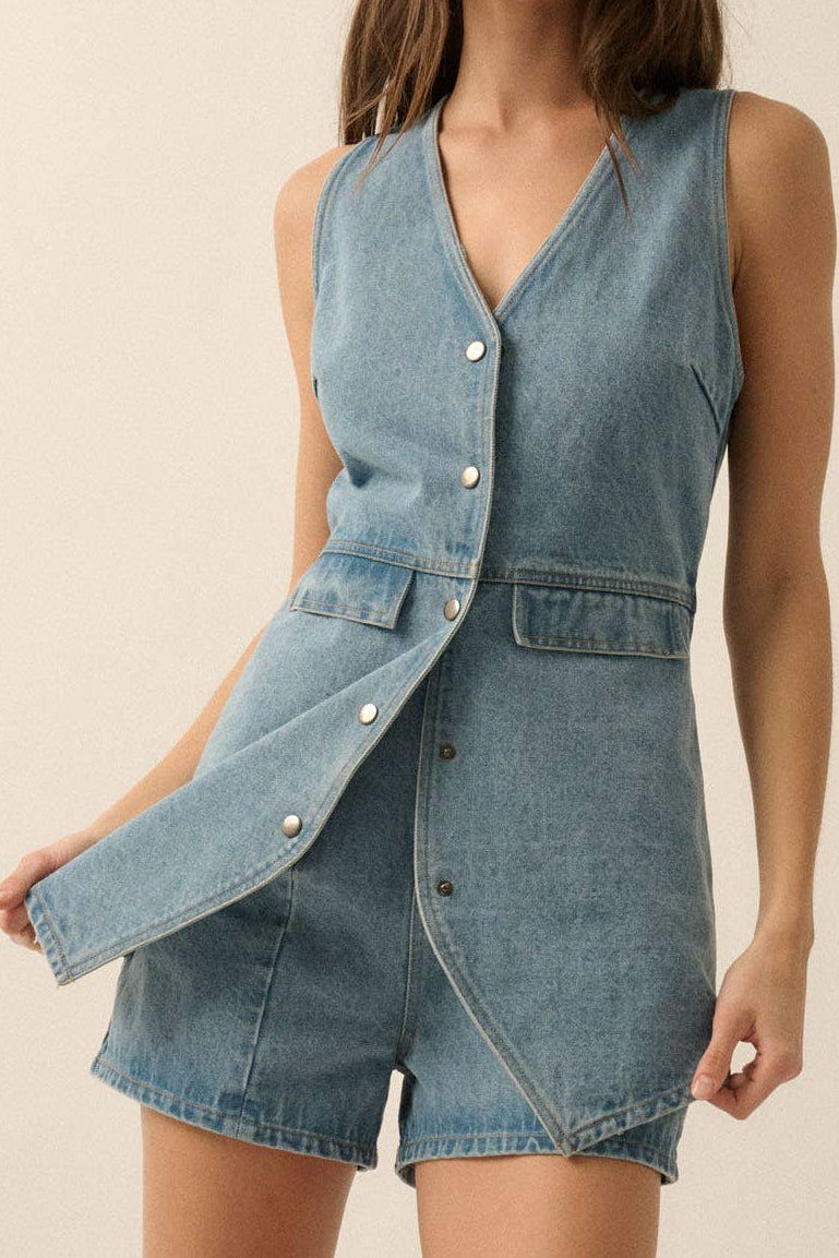 Denim Vest Sleeveless Romper