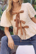 Textured Bow Babydoll blouse