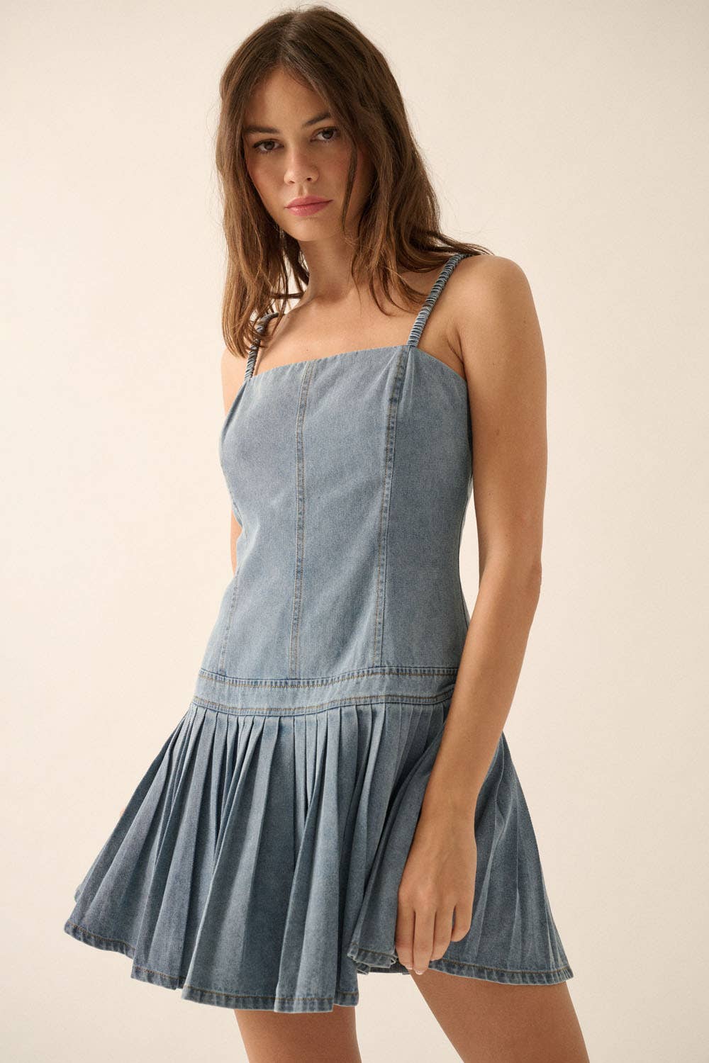 Denim Drop-Waist Cami Mini Dress
