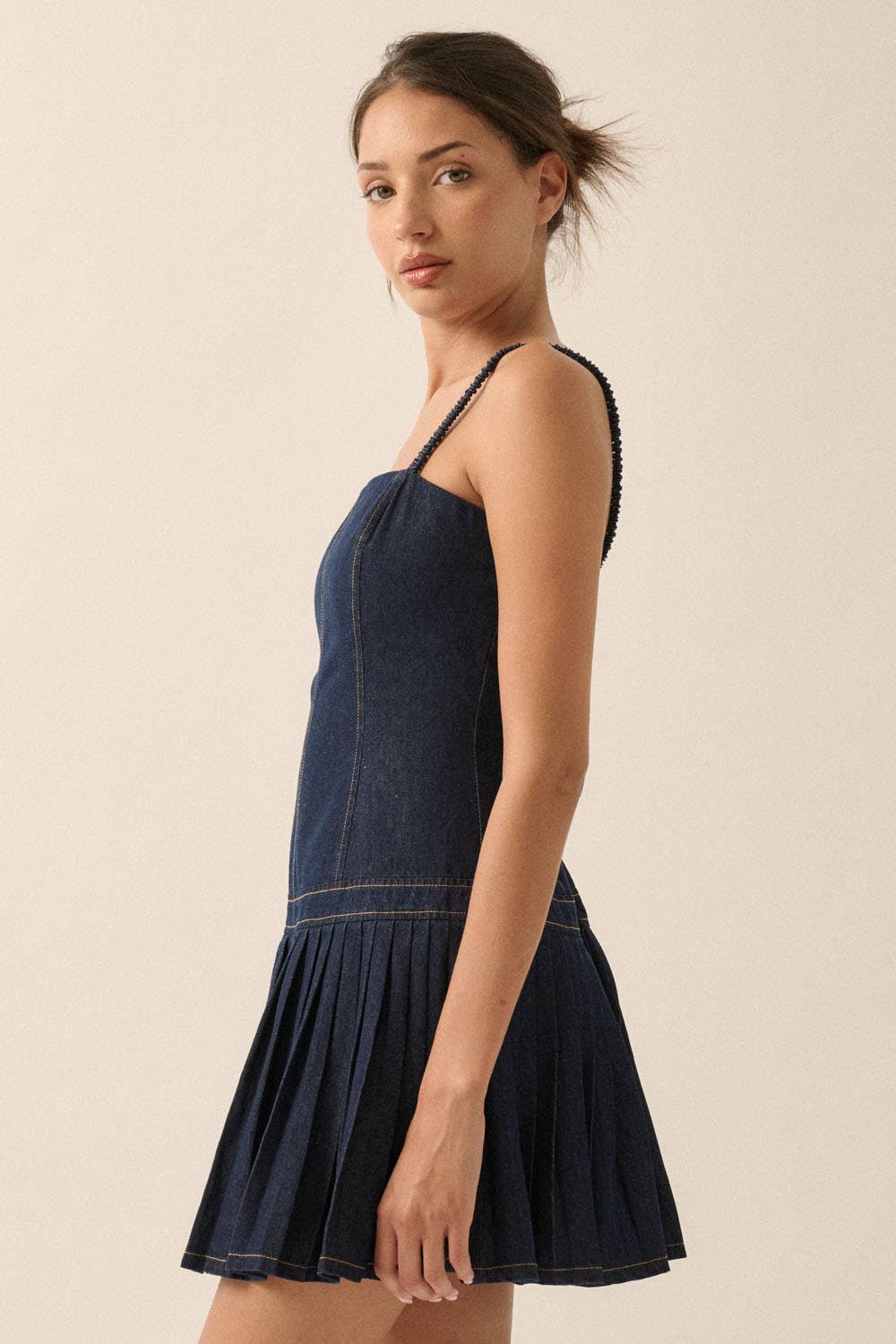Denim Drop-Waist Cami Mini Dress