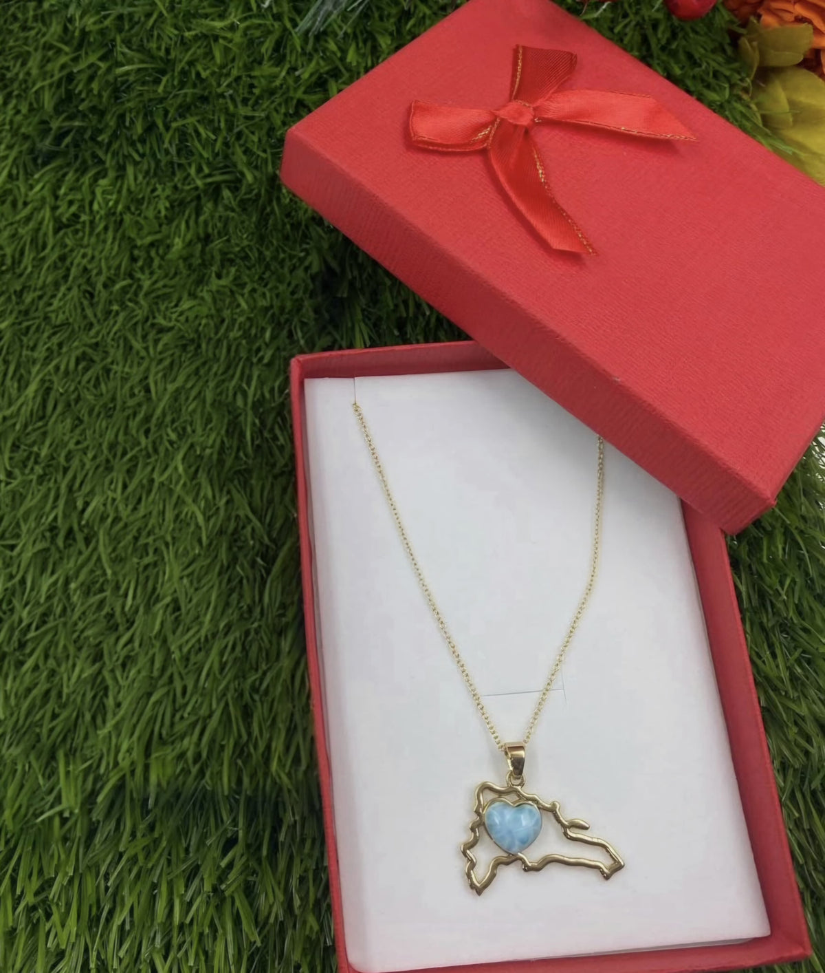 Larimar Dominican Republic Map necklace