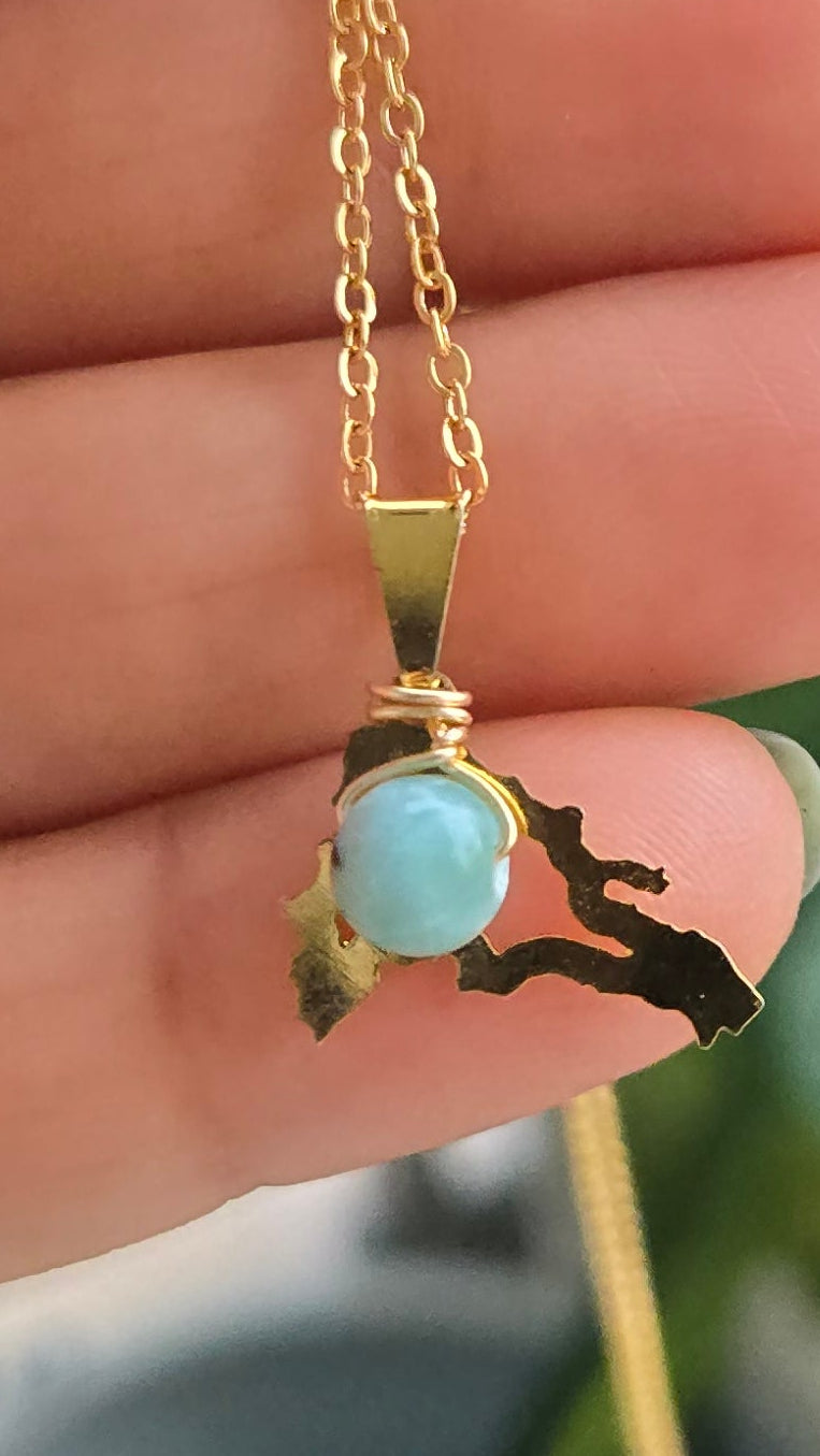 Larimar Dominican Republic Map (small) necklace