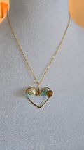 Wire-wrapped Amber/Larimar/Freshwater Pearl Necklace