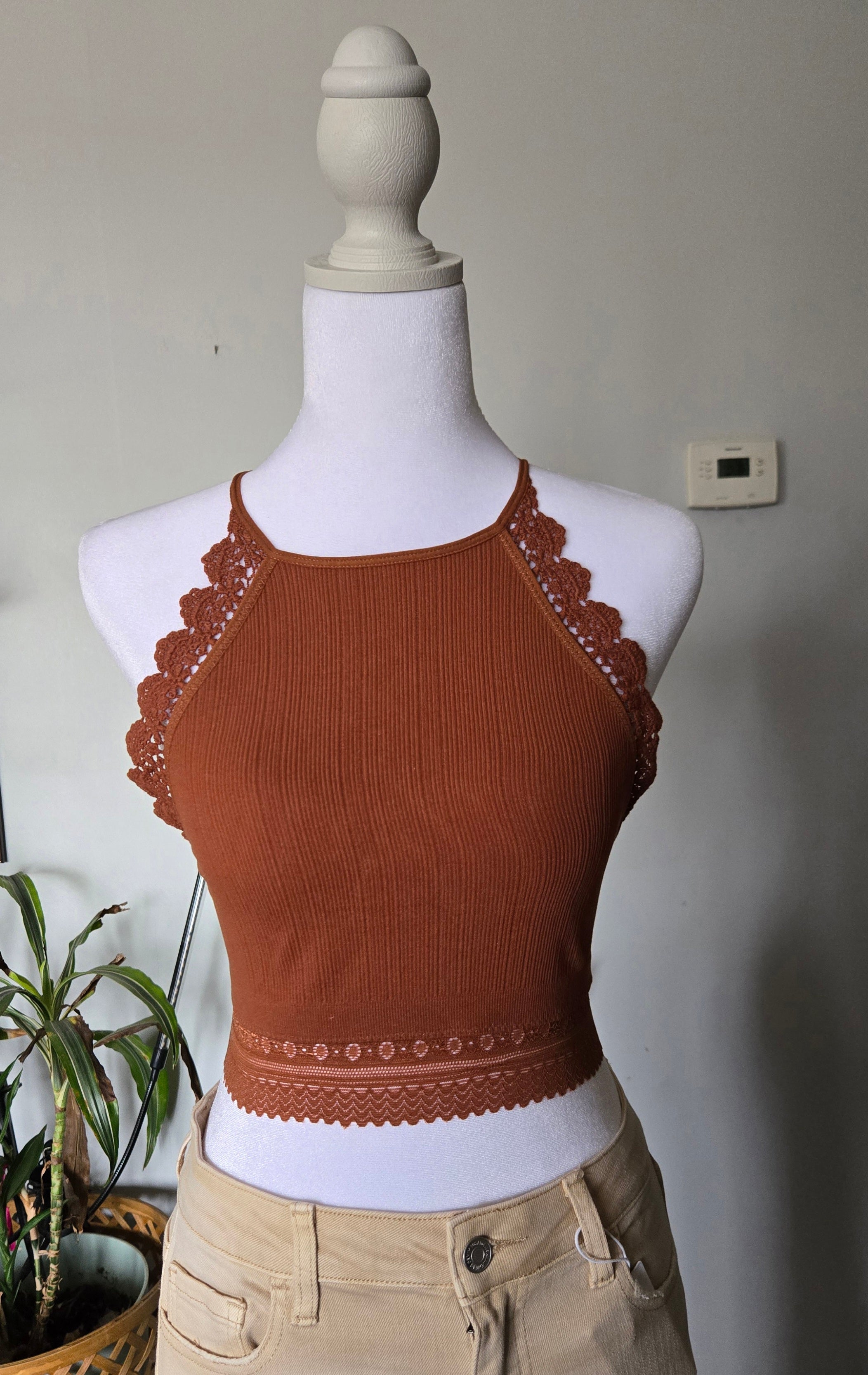 Lace Trim High Neck Bralette – Stylish & Soft Fit