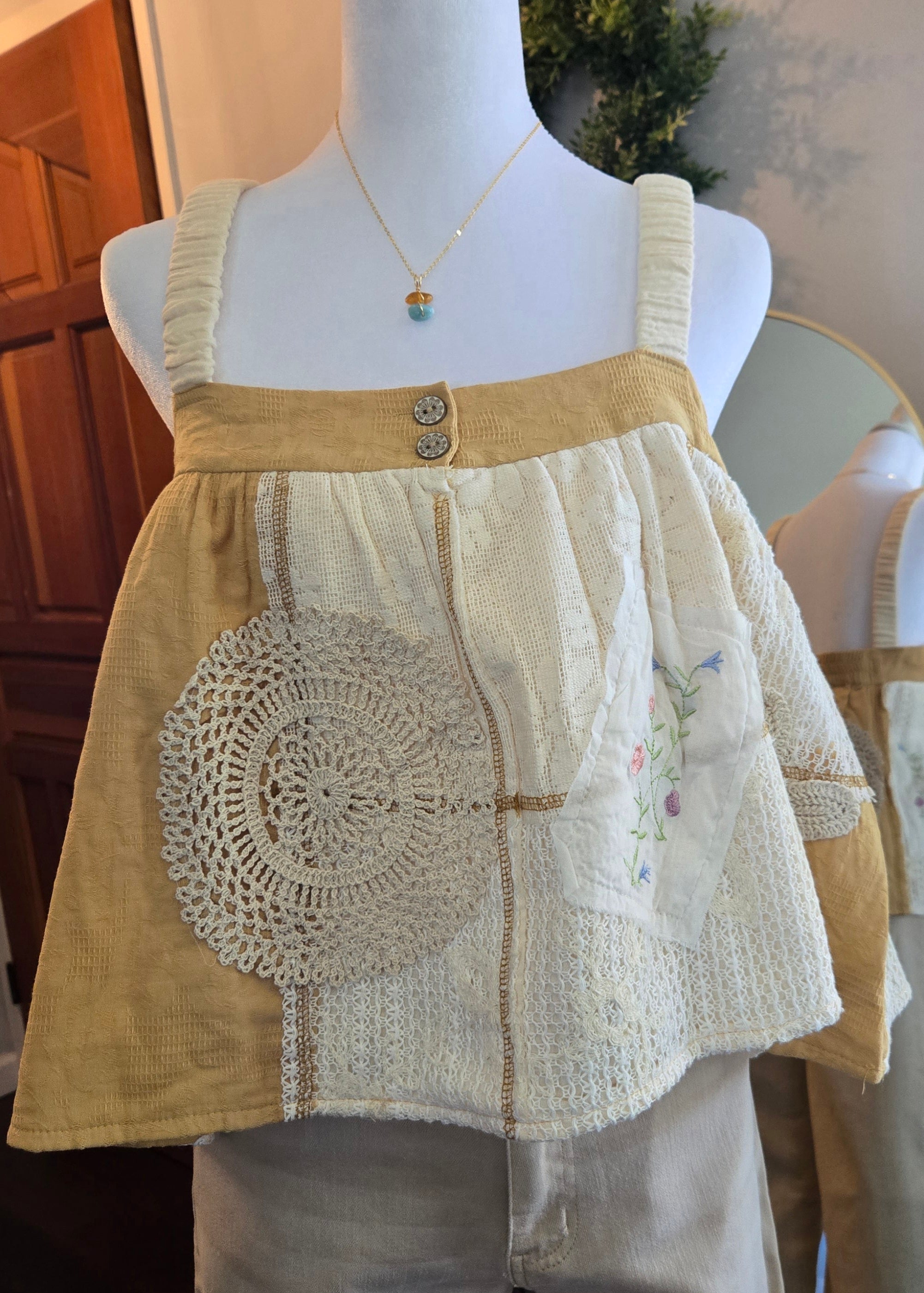 Patchwork sleeveless double gauze tube top