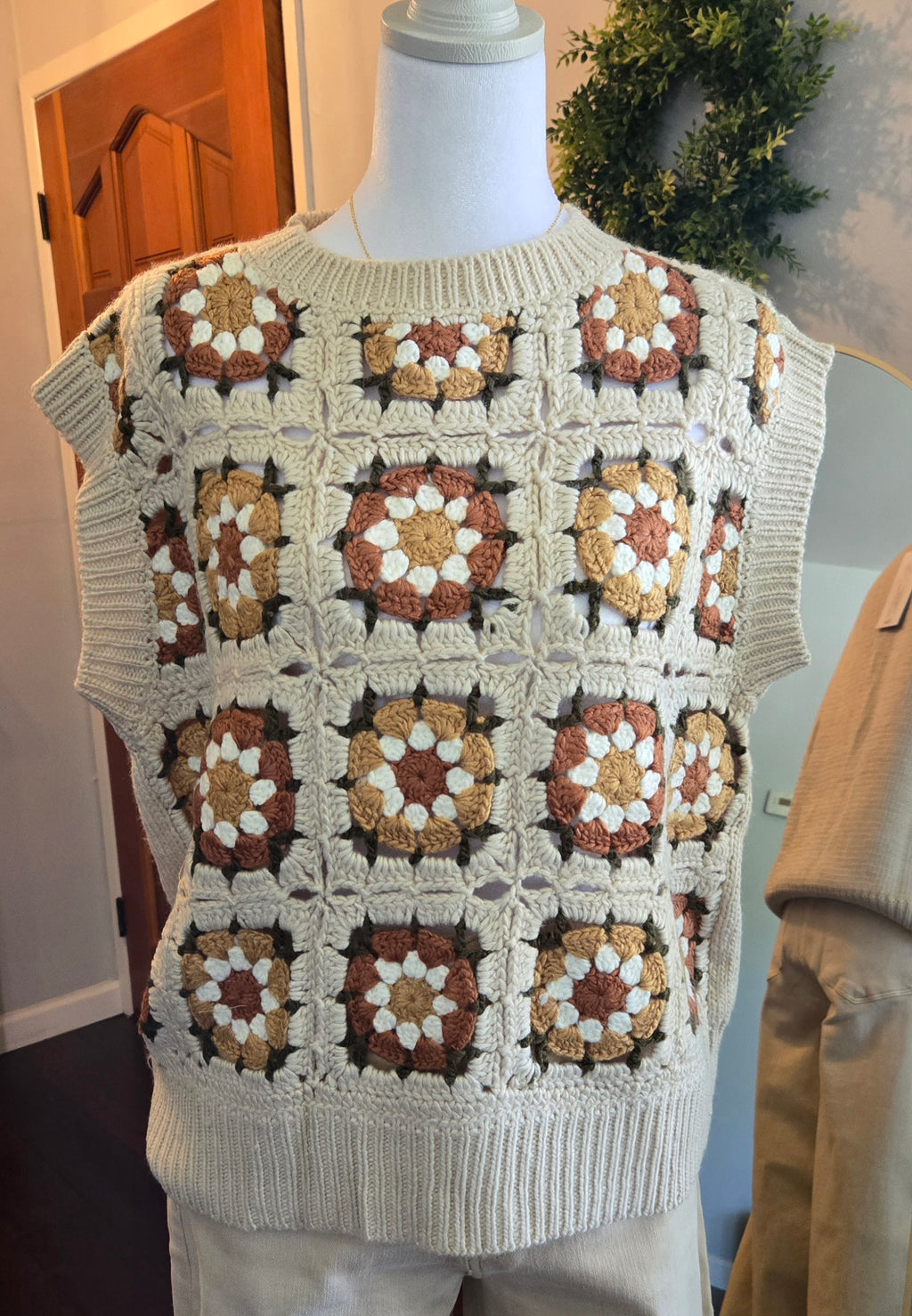 Granny patches knit vest