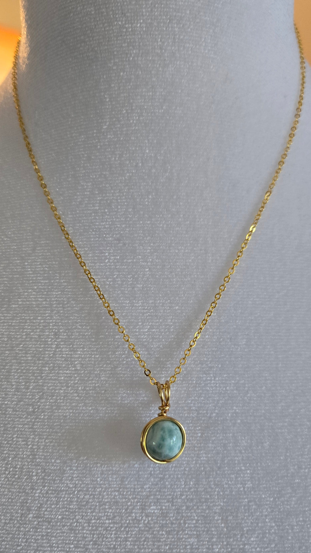 Larimar Ball Pendant Wire-wrapped Necklace