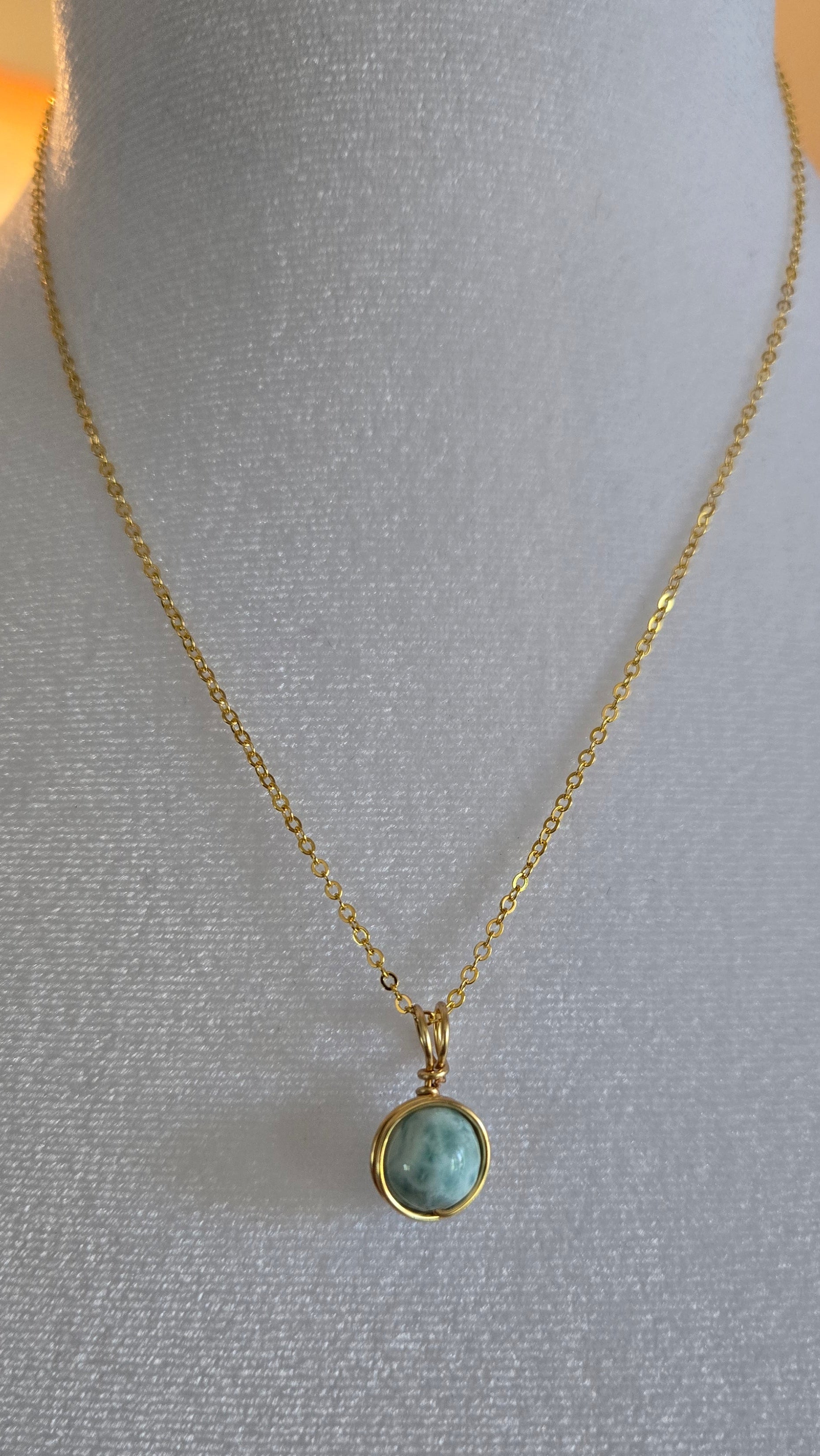 Larimar Ball Pendant Wire-wrapped Necklace