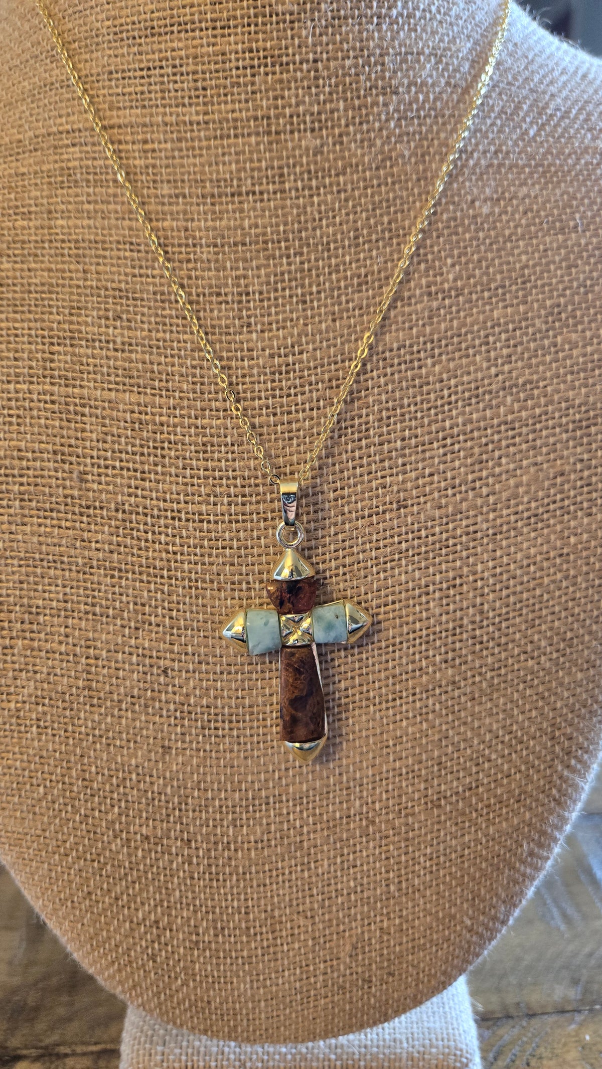 Double stone cross pendant necklace