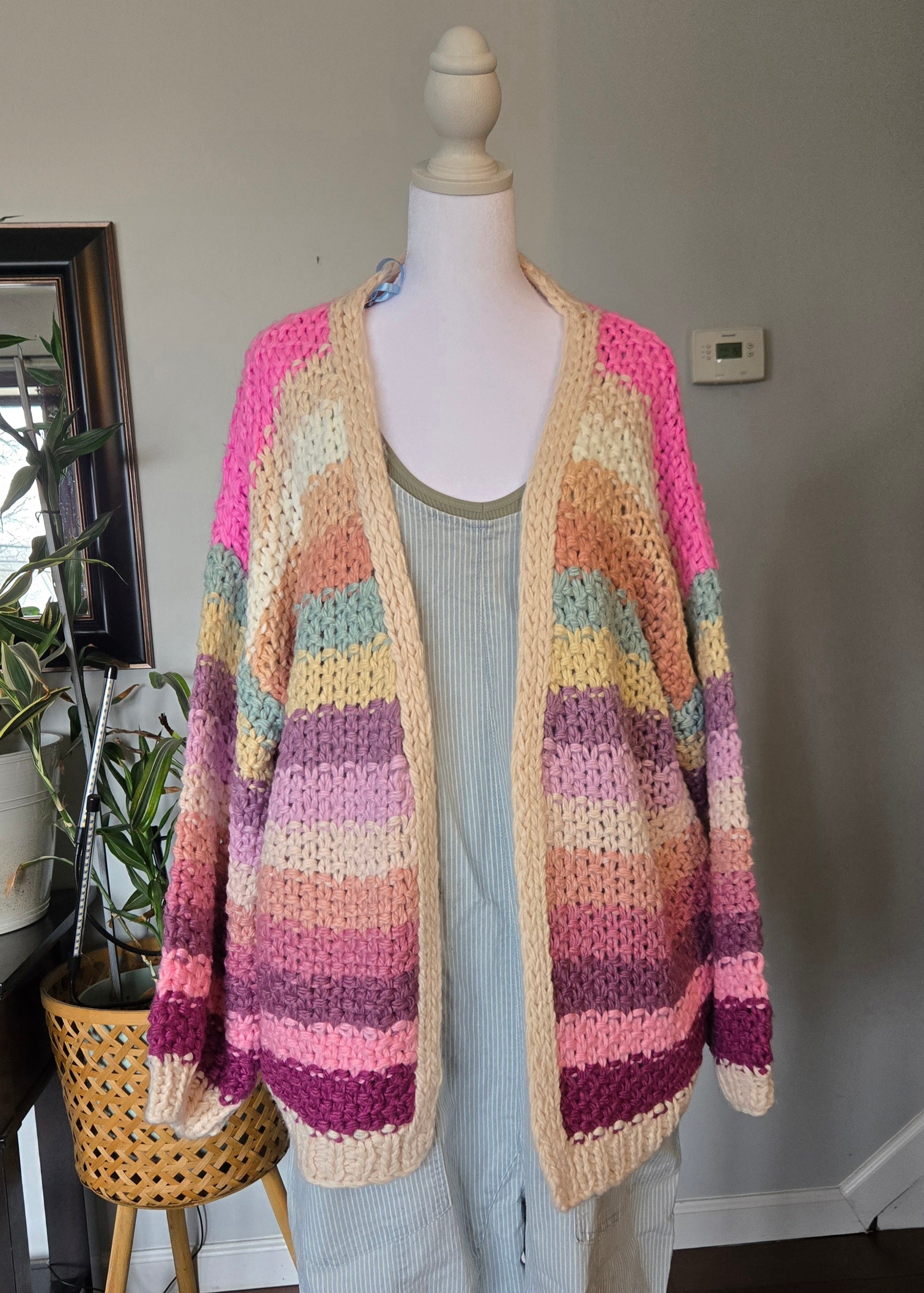 Crochet multicolored cardigan - pink