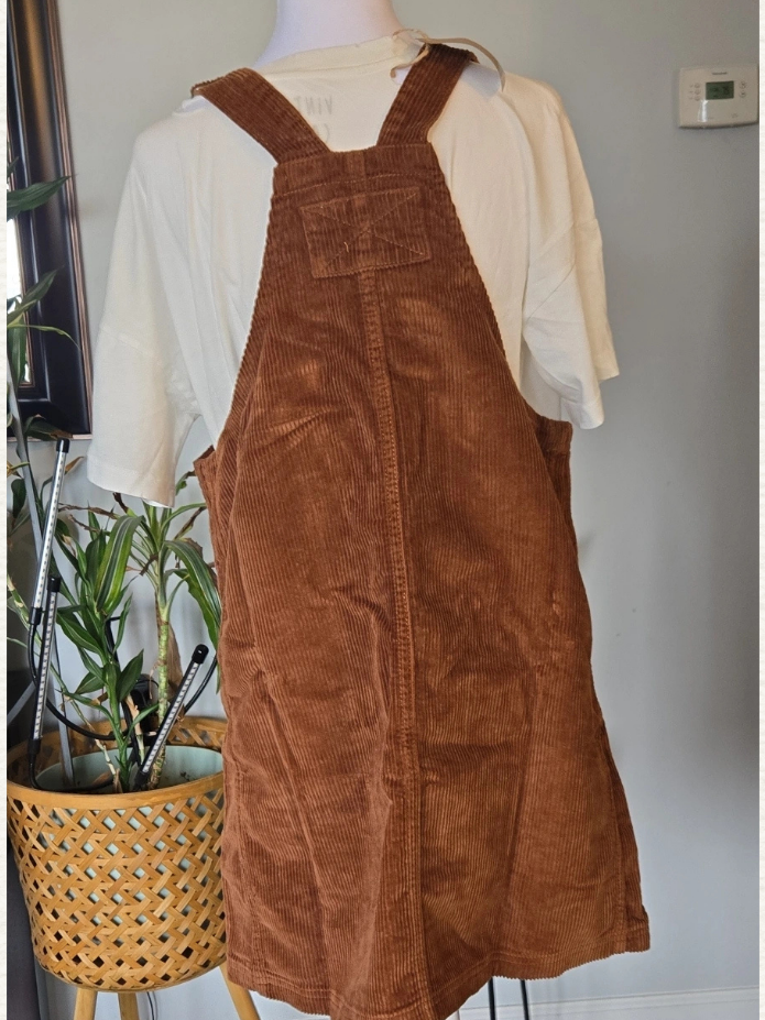 Corduroy Overalls Dress - Camel color