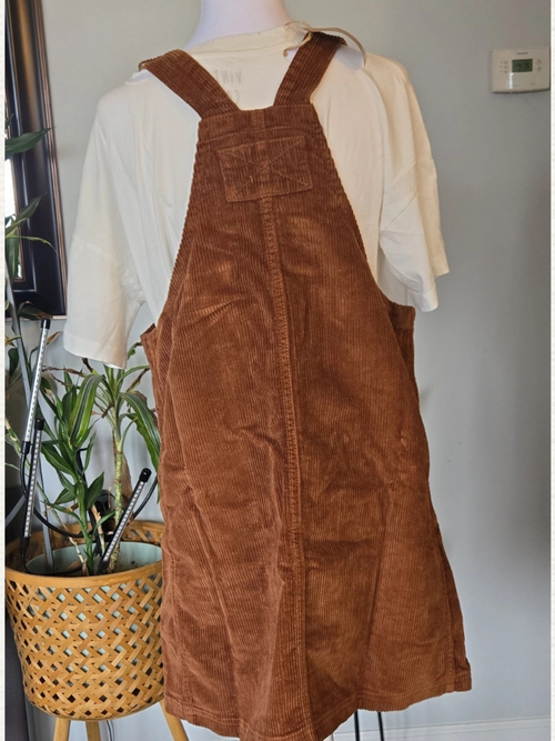 Corduroy Overalls Dress - Camel color