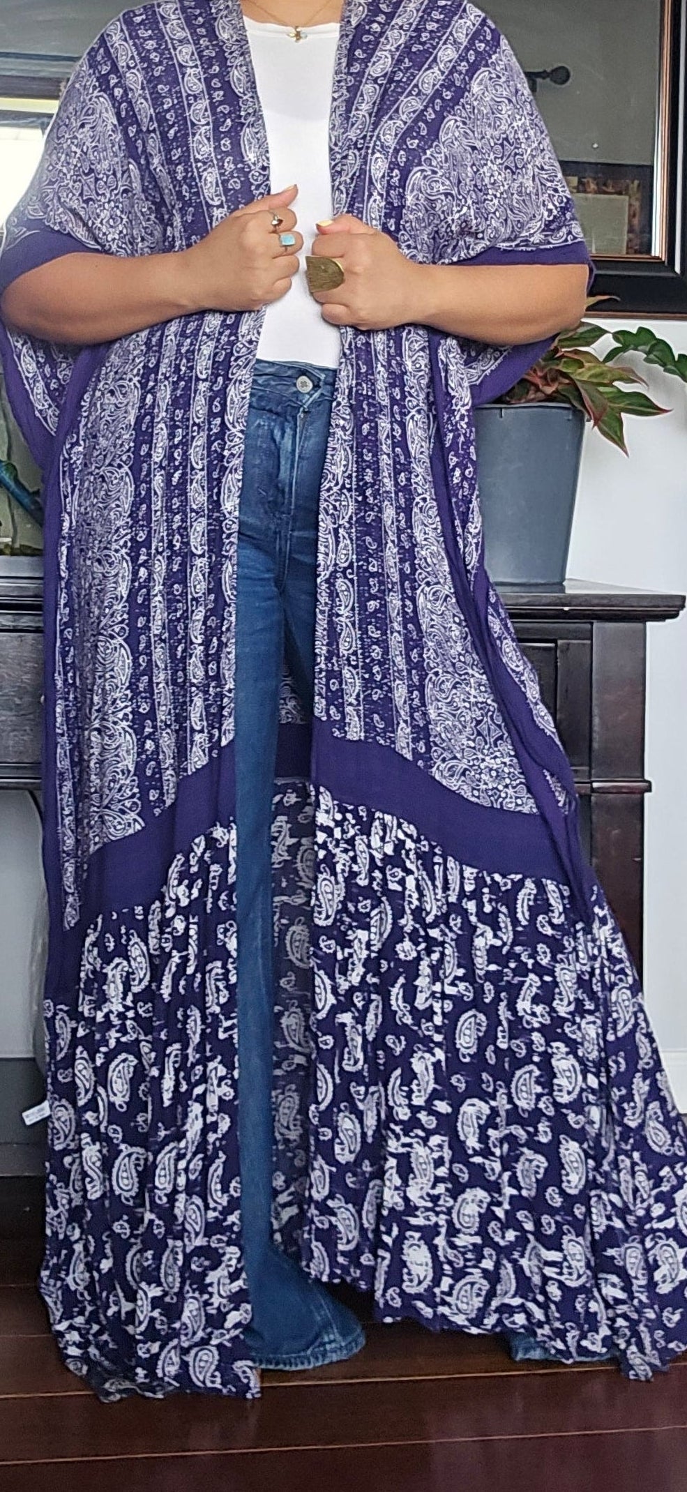 Paisley long kimono duster
