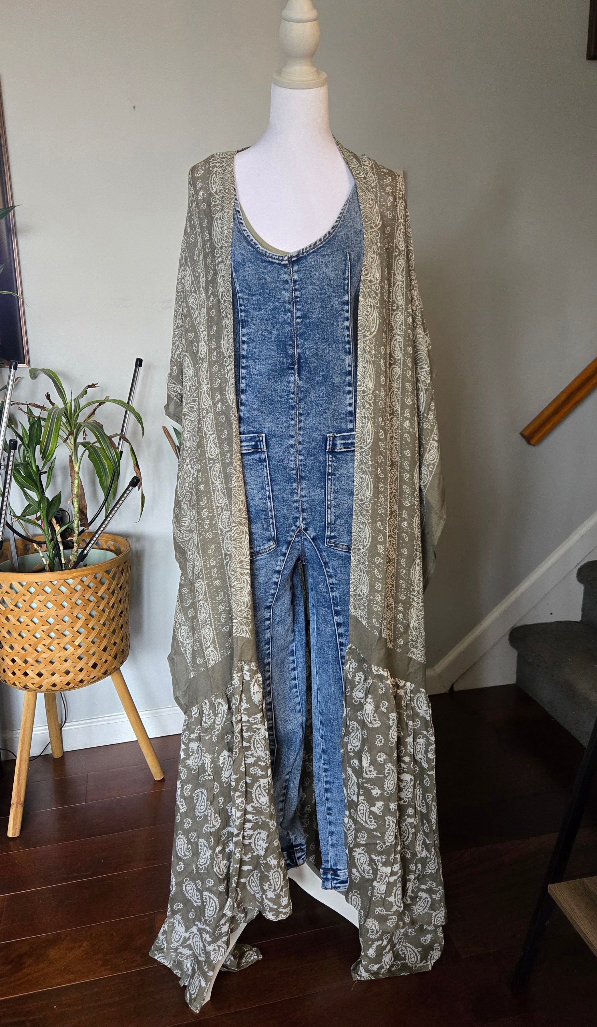 Paisley long kimono duster