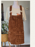 Corduroy Overalls Dress - Camel color