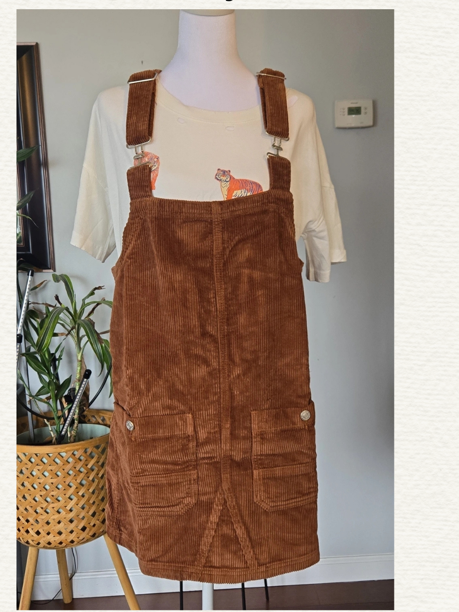 Corduroy Overalls Dress - Camel color