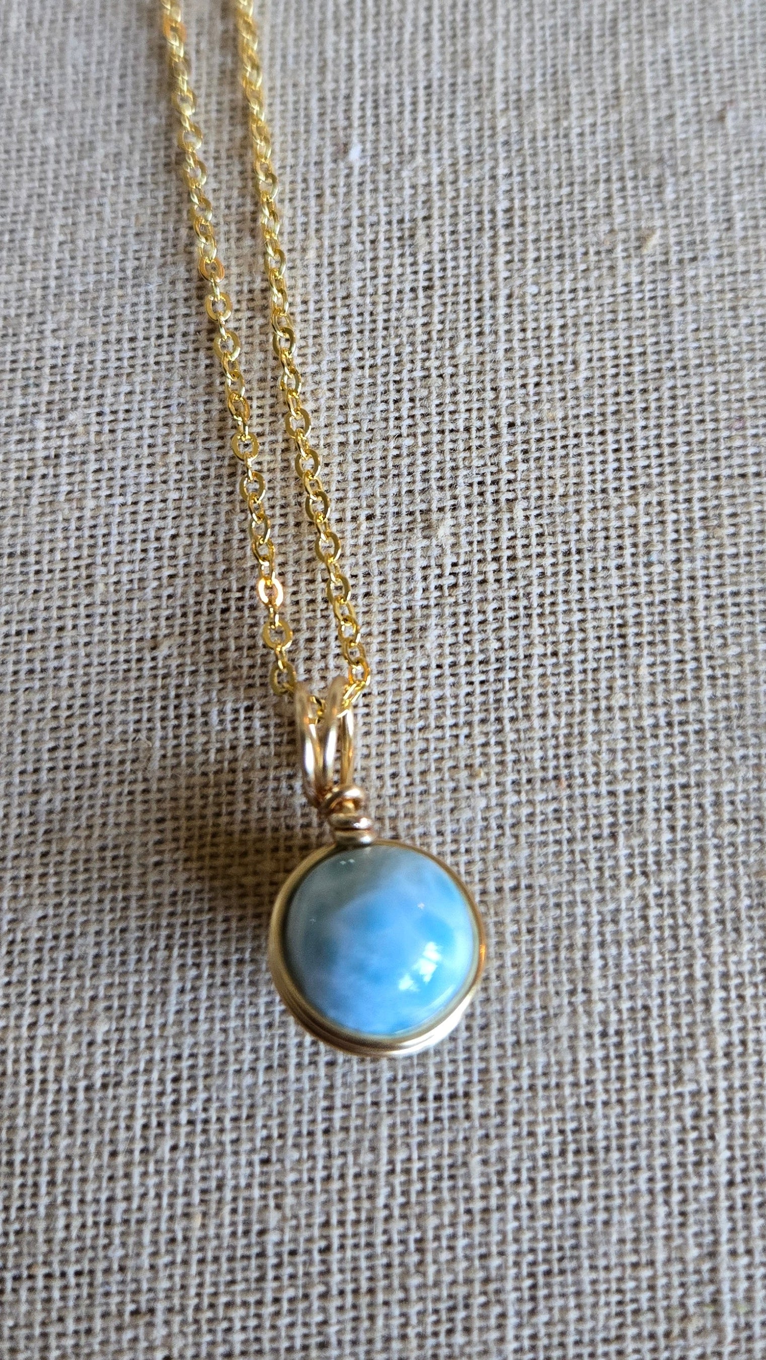 Larimar Ball Pendant Wire-wrapped Necklace